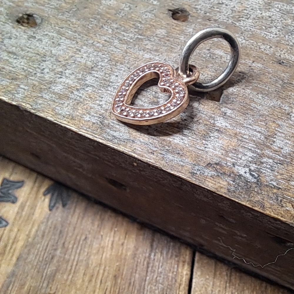 Pandora 14K Rose Gold And Silver CZ Heart Bracelet Charm